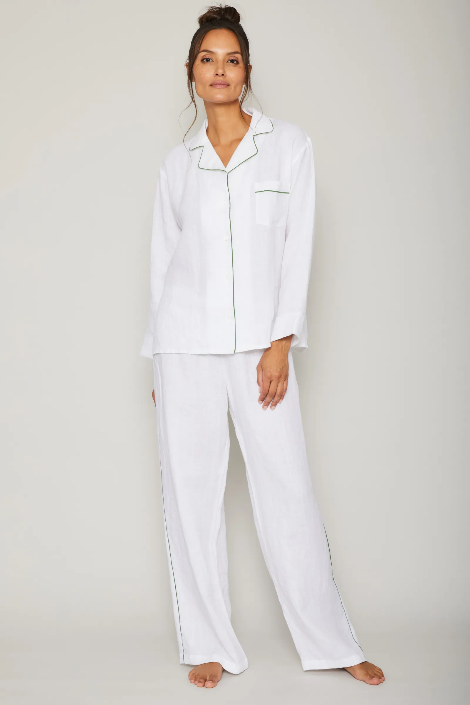 Sport Linen PJ Set - Piped in Basil