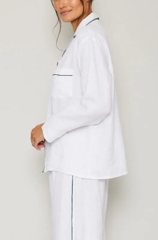 Sport Linen PJ Set - Piped in Navy