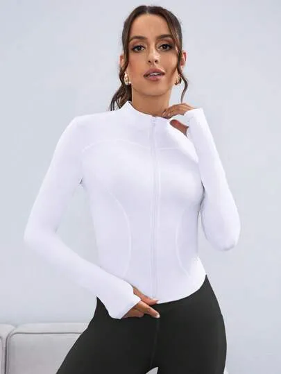Sport Studio Solid Stand Collar Thumb Hole Sports Jacket – Lightweight & Breathable