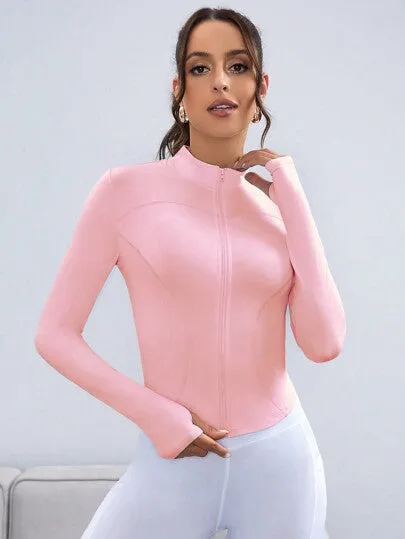 Sport Studio Solid Stand Collar Thumb Hole Sports Jacket – Lightweight & Breathable
