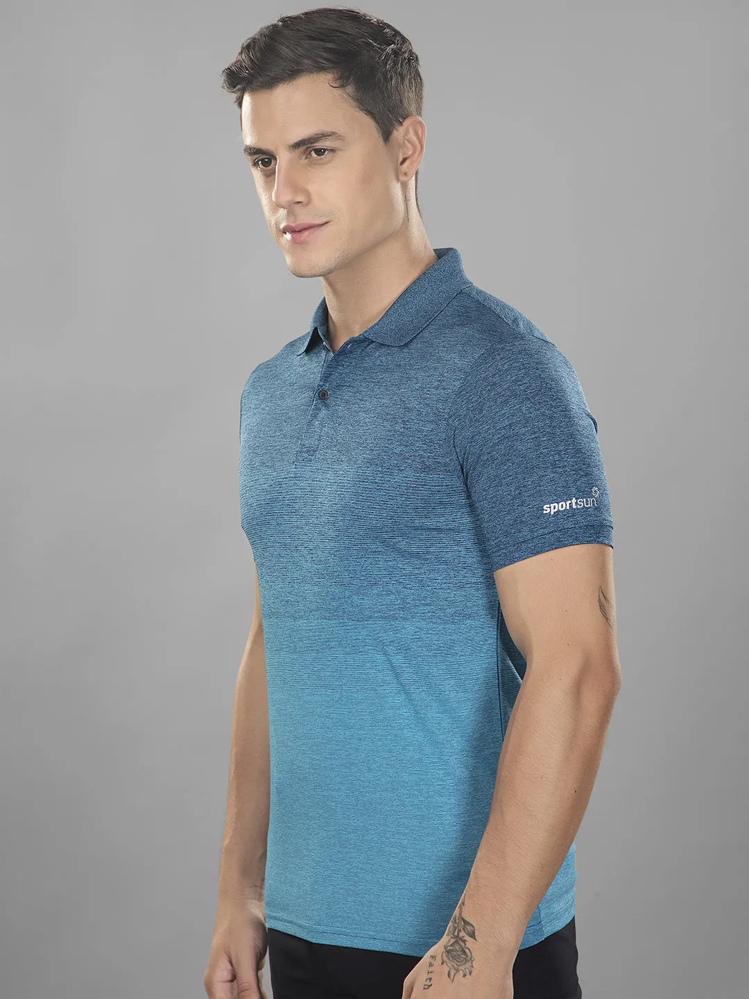 Sport Sun Stripe Polo Blue T Shirt