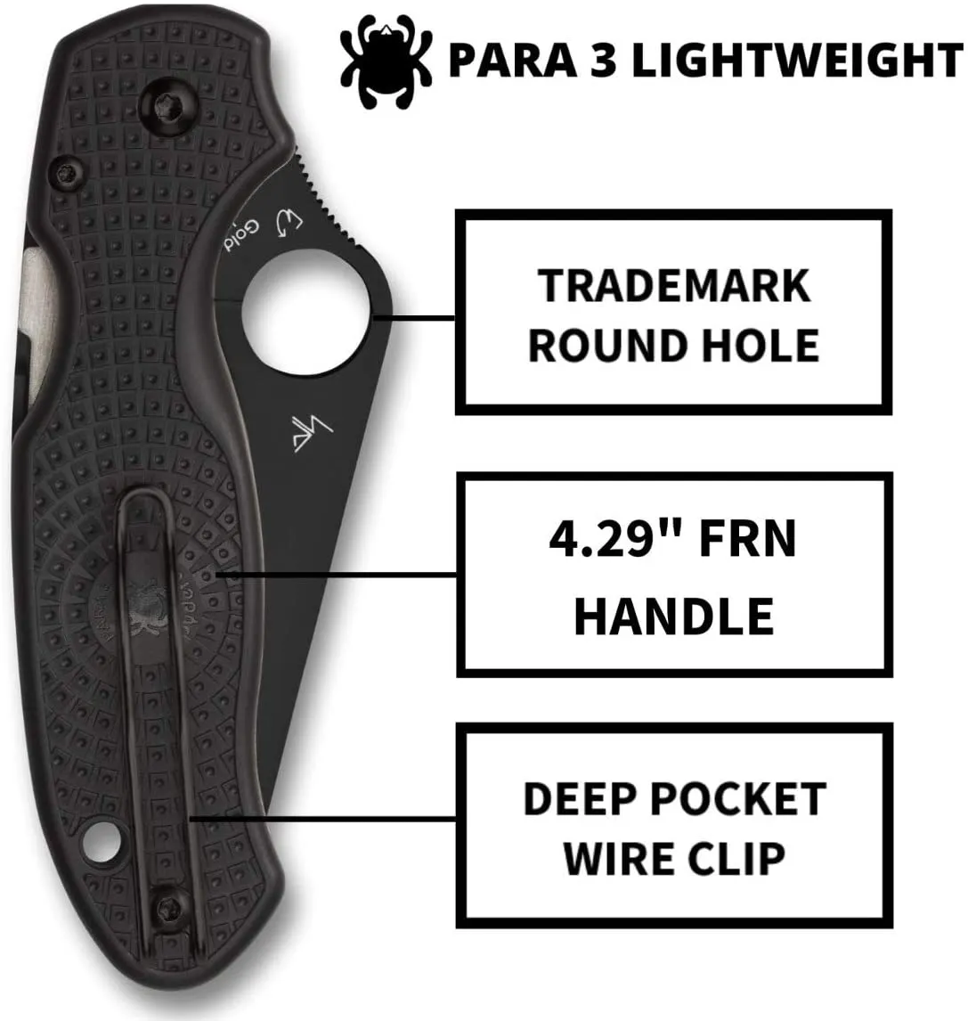 Spyderco Para 3 Lightweight 3in Black Plain Blade FRN Handle