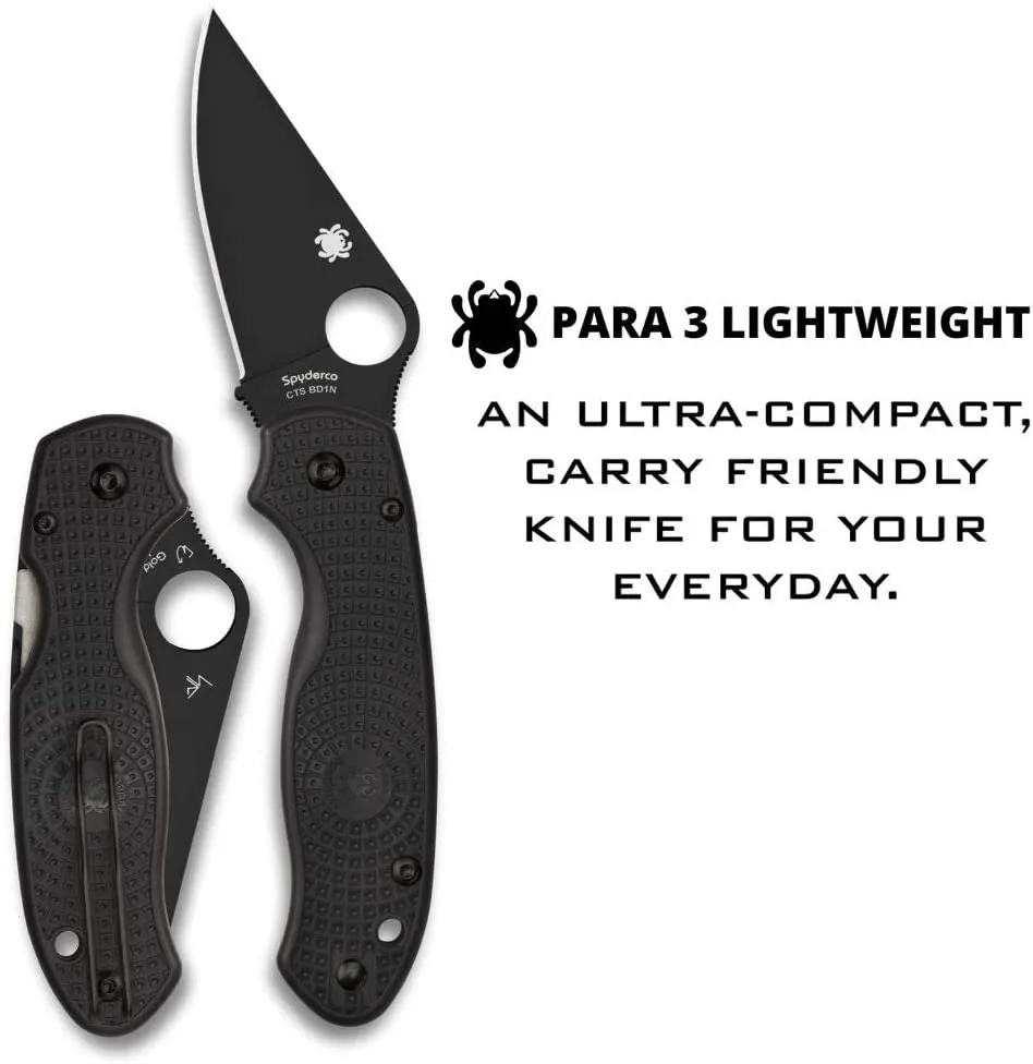 Spyderco Para 3 Lightweight 3in Black Plain Blade FRN Handle