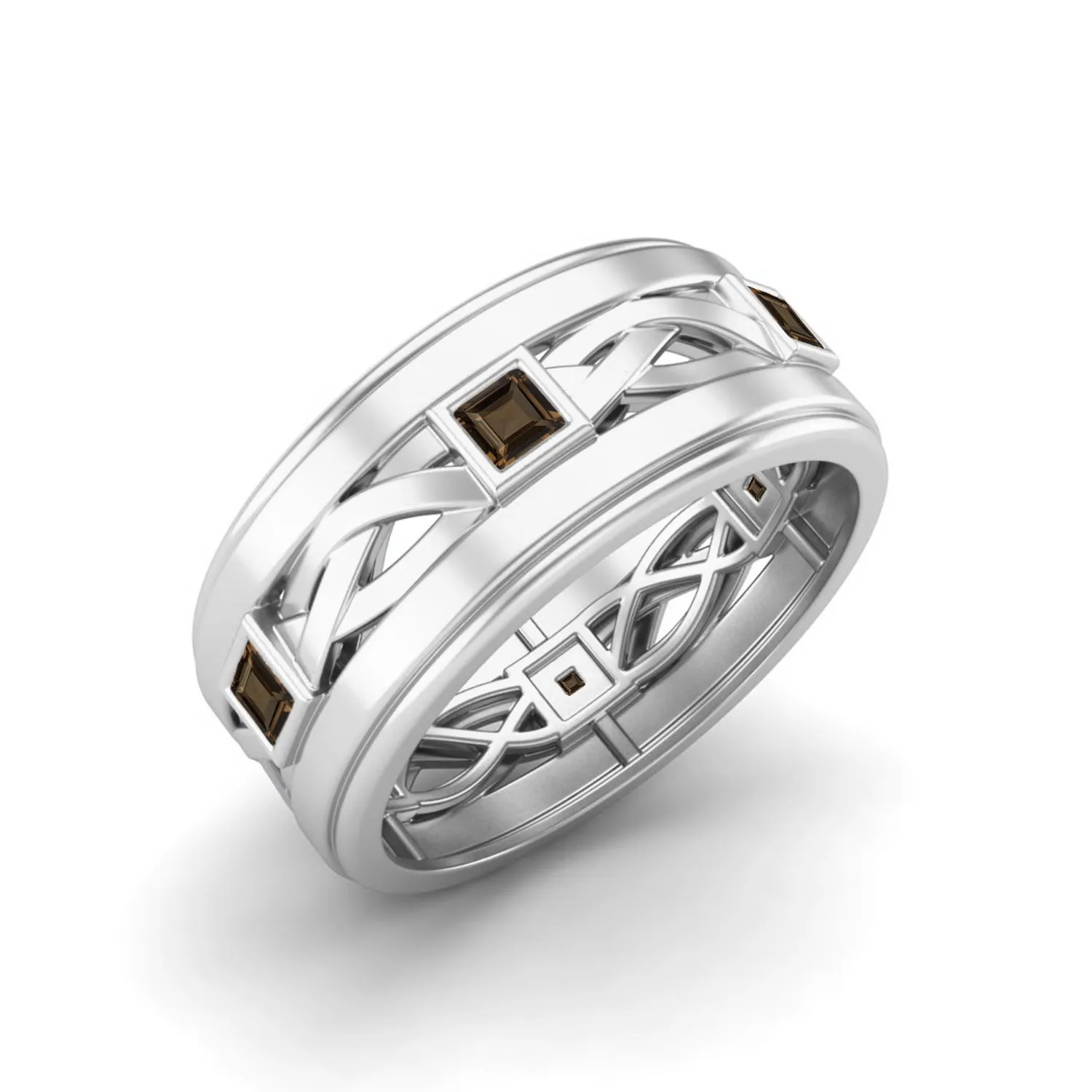 Square Shaped Bezel Set Smoky Quartz Engagement Ring 925 Sterling Silver Wedding Ring