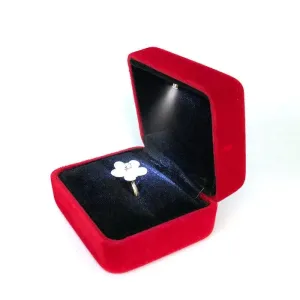 Square Velvet Ring Box LED Light Jewelry Gift Display Case Engagement and Wedding Couple Rings Box Holder Case Storage Gift Box