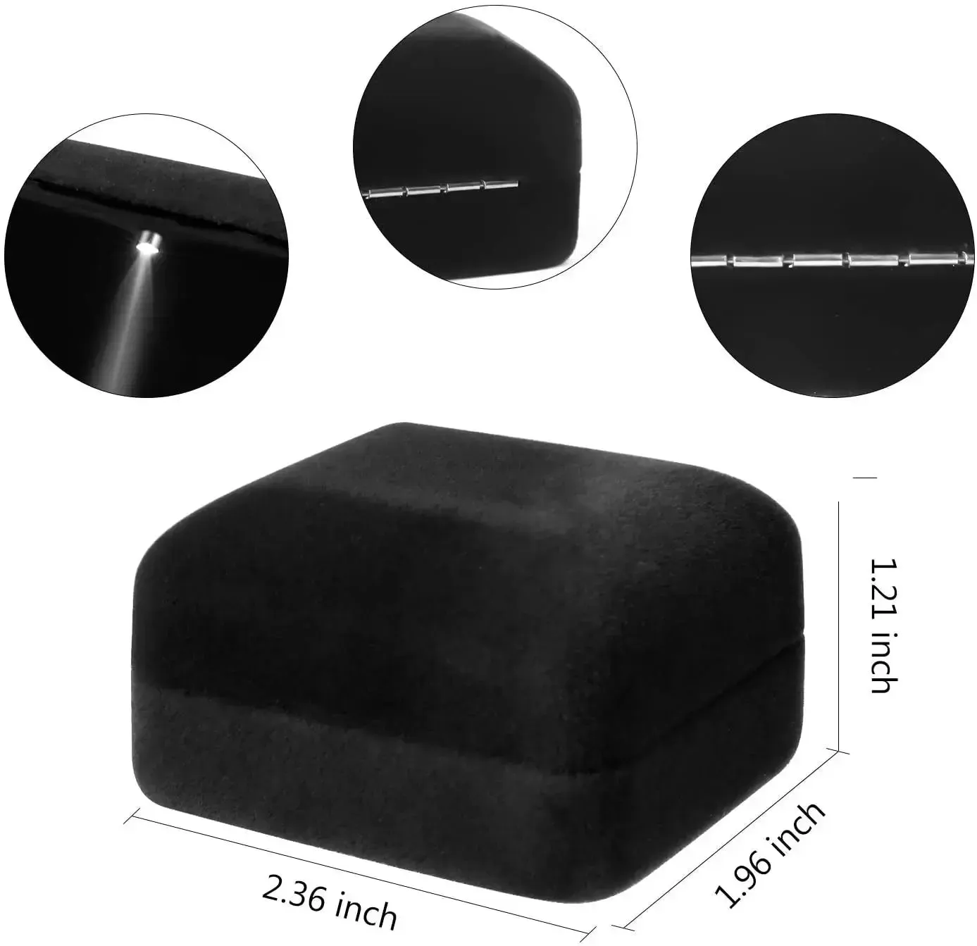 Square Velvet Ring Box LED Light Jewelry Gift Display Case Engagement and Wedding Couple Rings Box Holder Case Storage Gift Box
