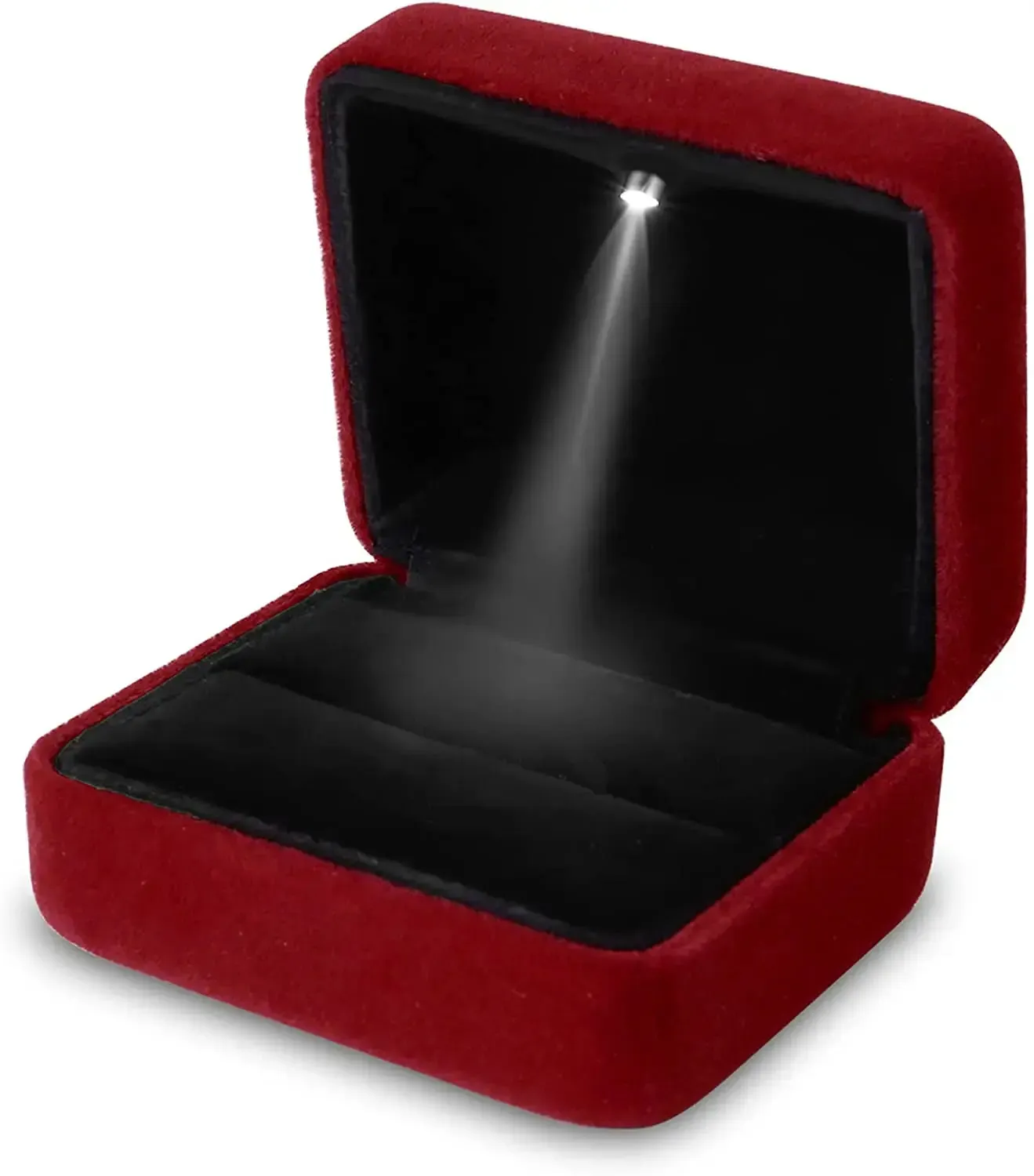 Square Velvet Ring Box LED Light Jewelry Gift Display Case Engagement and Wedding Couple Rings Box Holder Case Storage Gift Box