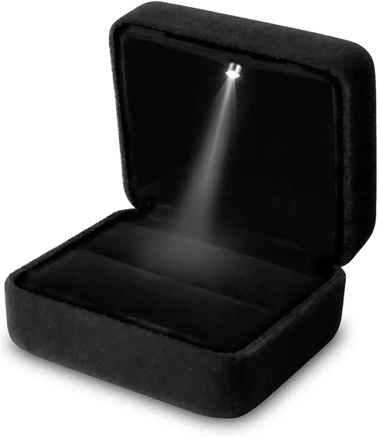 Square Velvet Ring Box LED Light Jewelry Gift Display Case Engagement and Wedding Couple Rings Box Holder Case Storage Gift Box