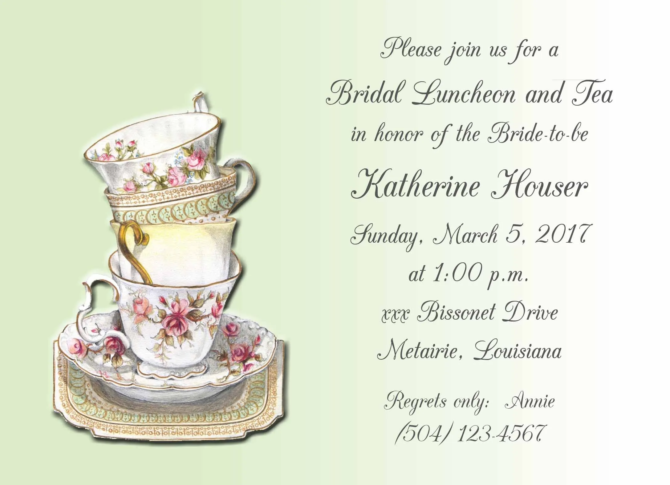 STACKED VINTAGE TEA CUPS CUSTOM INVITATION