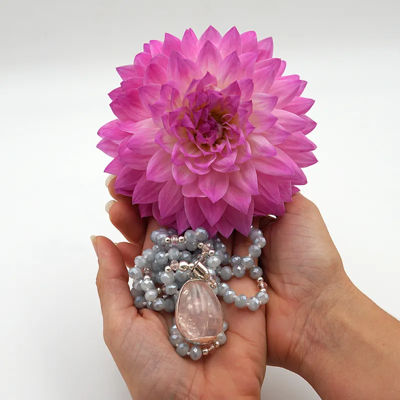Star Rose Quartz with Light Blue Glass - Light Collection