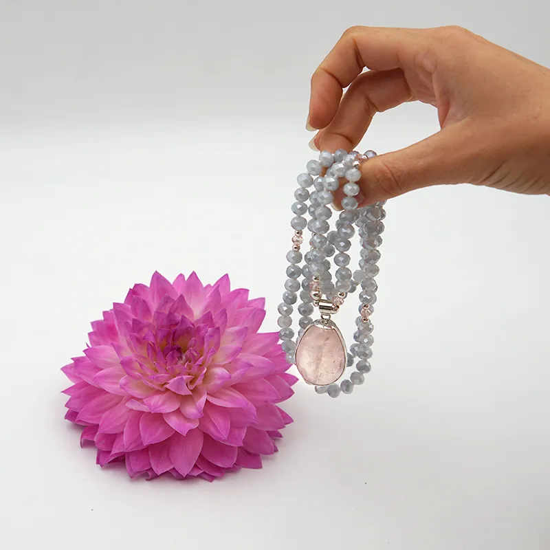 Star Rose Quartz with Light Blue Glass - Light Collection