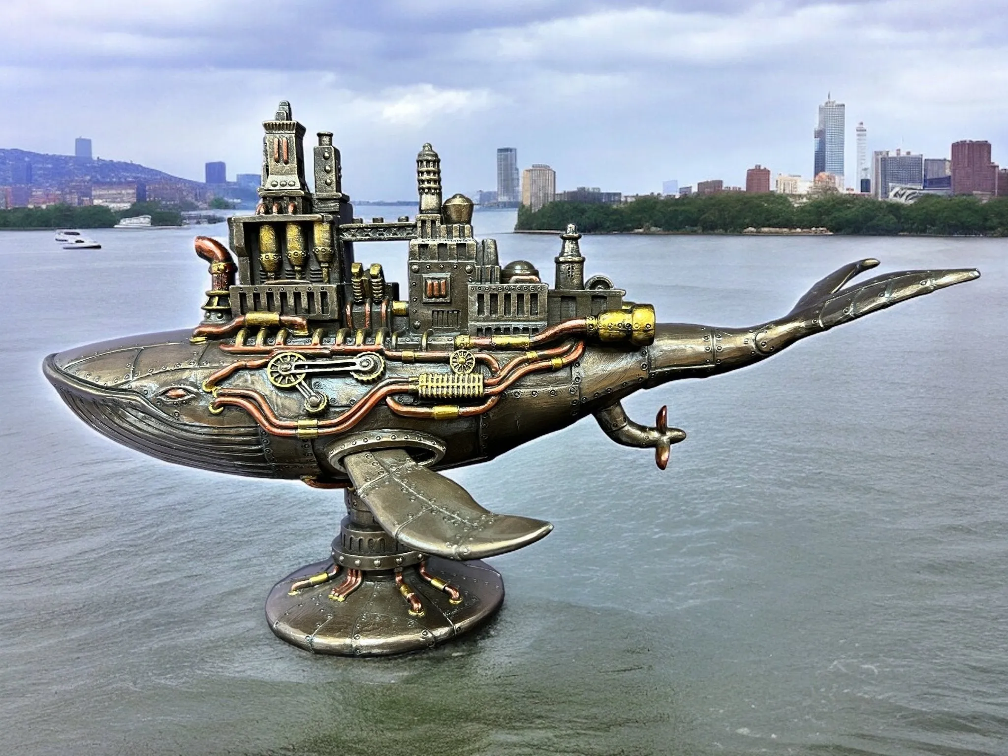 Steampunk Fifty-Two Hertz Galactic Colony Whale Statue by Veronese Design