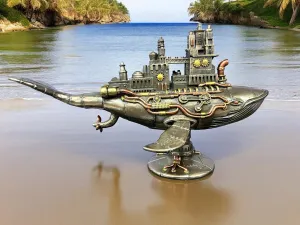 Steampunk Fifty-Two Hertz Galactic Colony Whale Statue by Veronese Design
