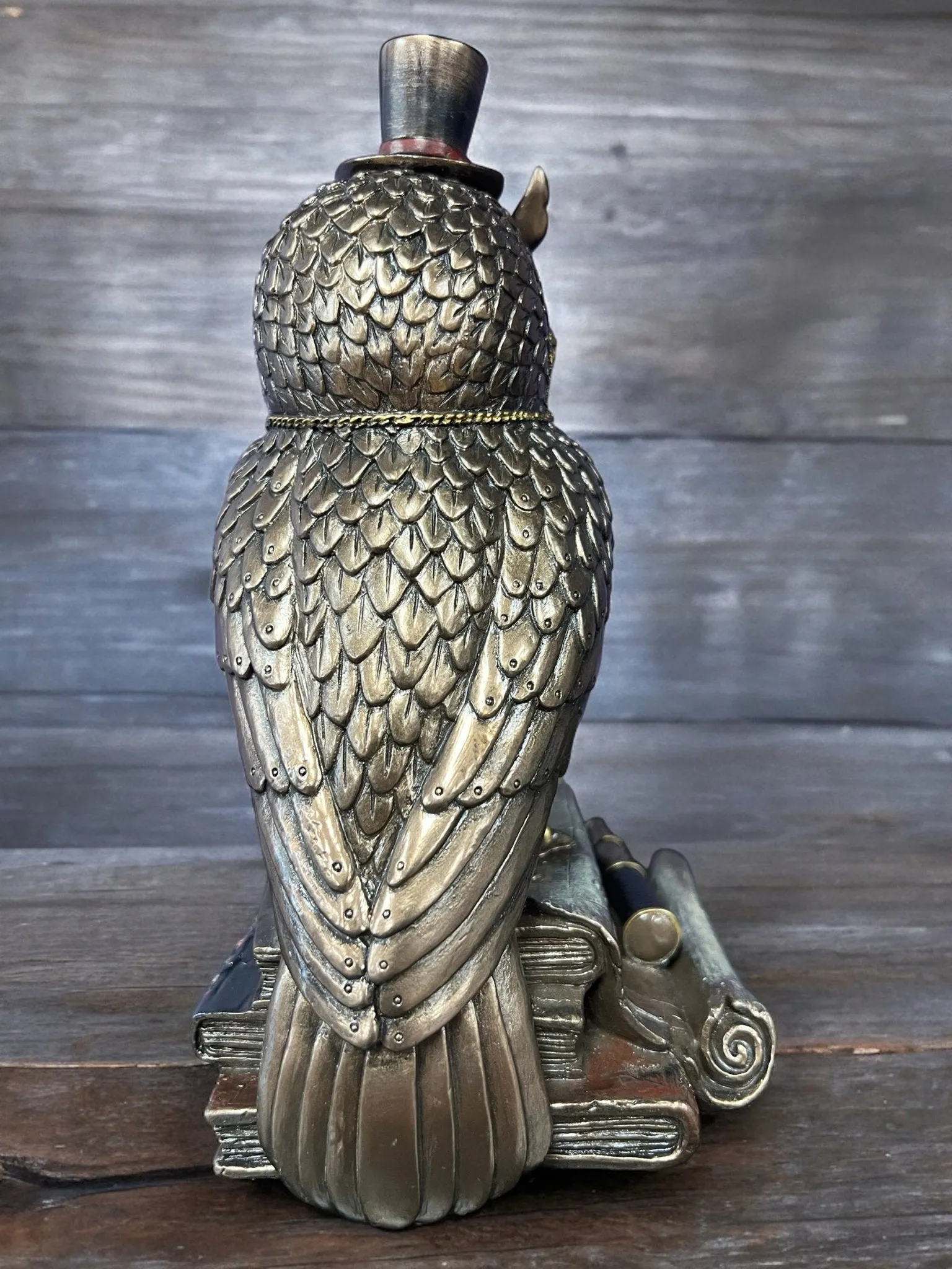Steampunk Mechanical Owl Standing on Books Statue - Veronese Design