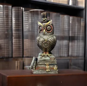 Steampunk Mechanical Owl Standing on Books Statue - Veronese Design