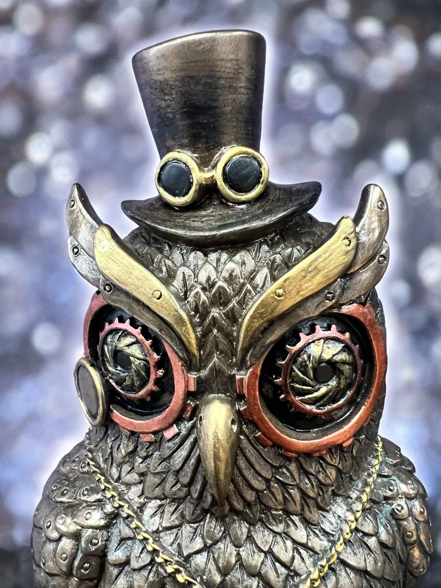 Steampunk Mechanical Owl Standing on Books Statue - Veronese Design