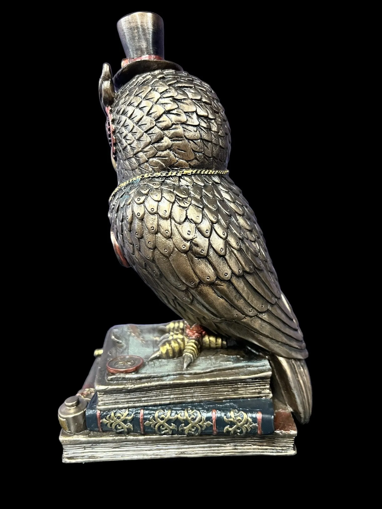 Steampunk Mechanical Owl Standing on Books Statue - Veronese Design