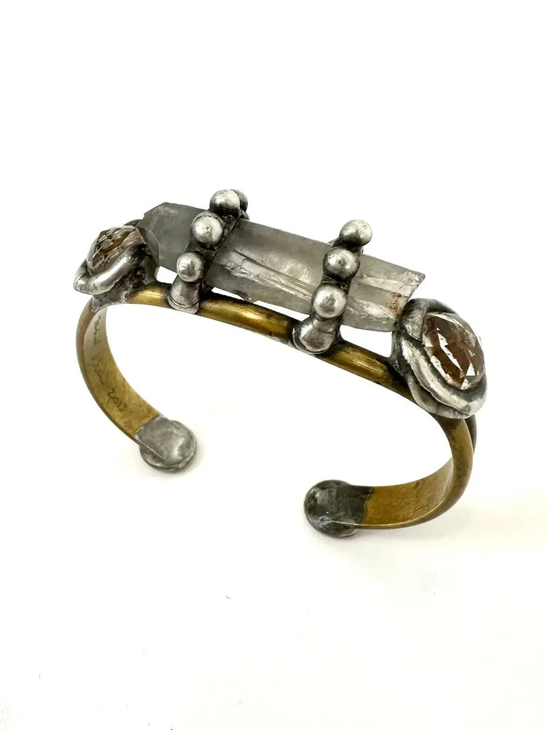 Sterling Silver & Brass Smokey Quartz Cuff