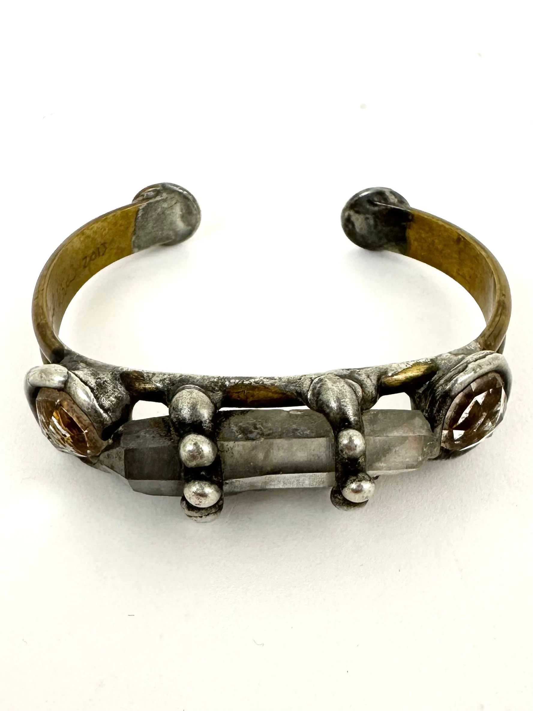 Sterling Silver & Brass Smokey Quartz Cuff