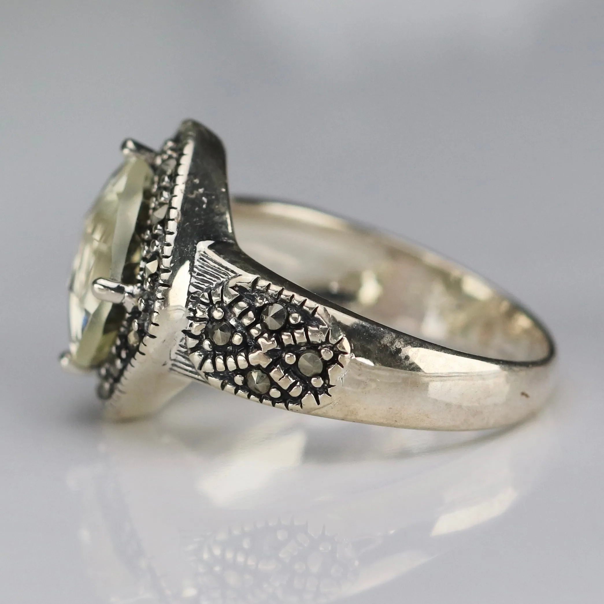 Sterling silver & marcasite lemon Quartz ring