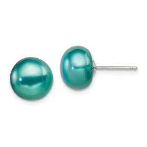 Sterling Silver Button Pearl Teal Post Earrings