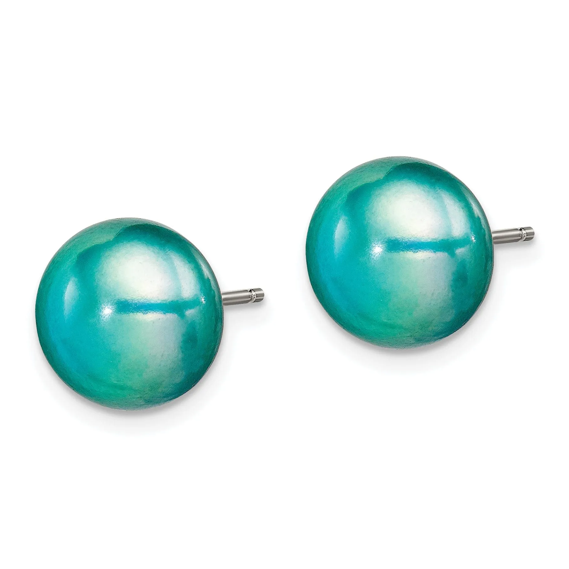 Sterling Silver Button Pearl Teal Post Earrings