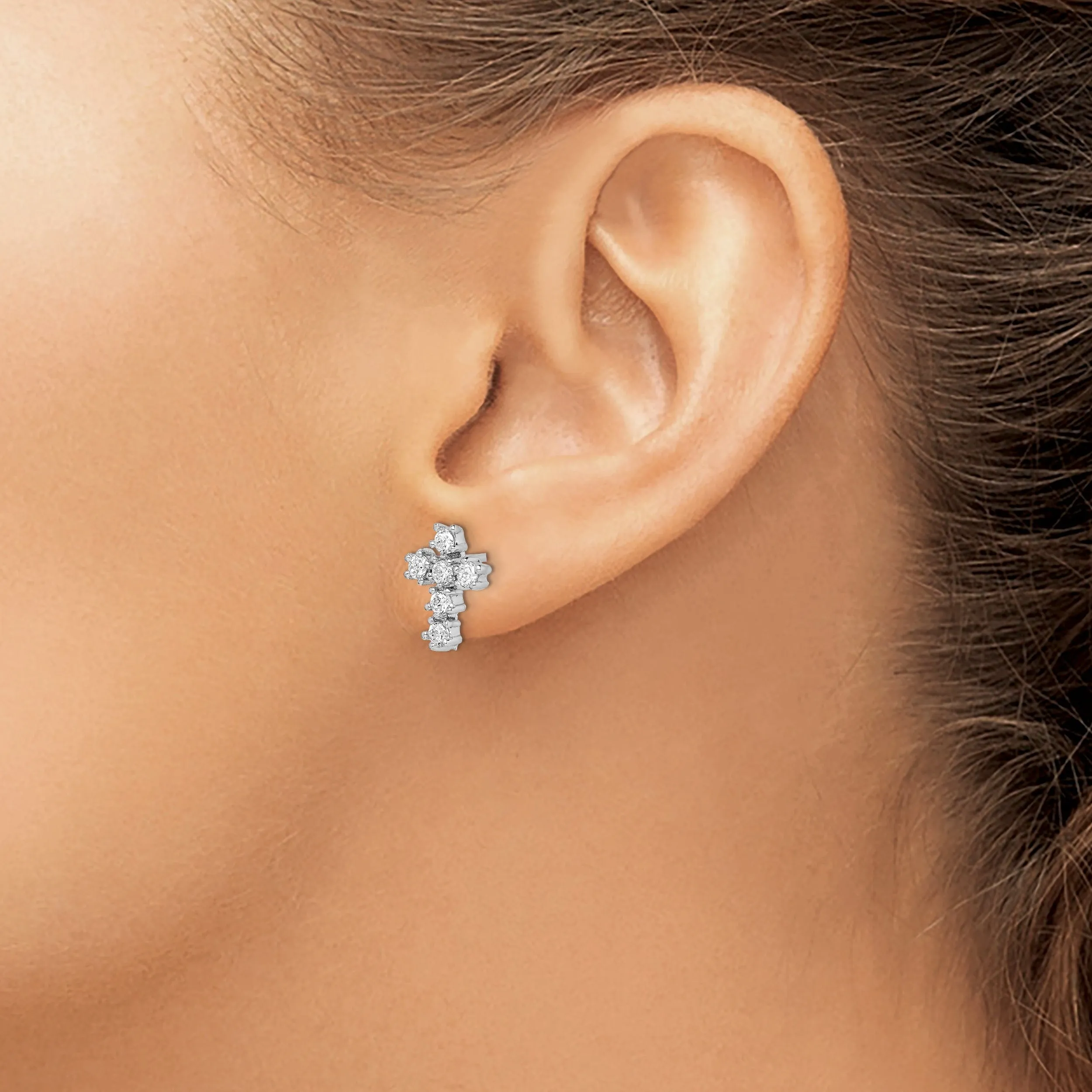 Sterling Silver C.Z Diamond Cross Post Earrings