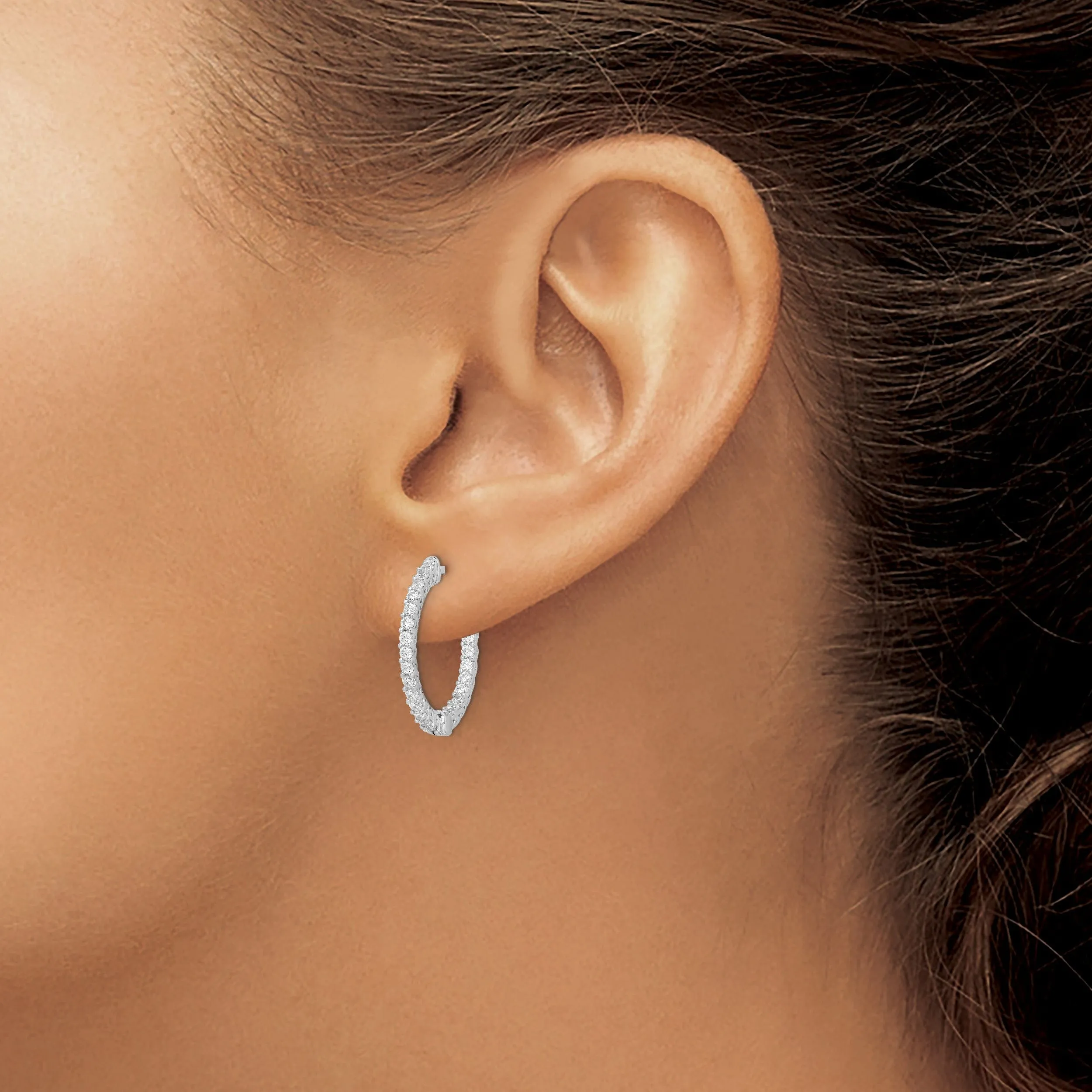 Sterling Silver CZ Hoop Earrings