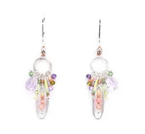 Sterling Silver Earrings with Amethyst, Peridot, Quartz, and Sunstone