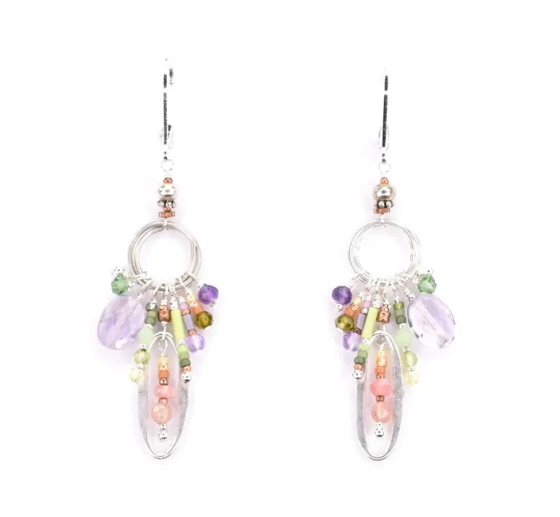 Sterling Silver Earrings with Amethyst, Peridot, Quartz, and Sunstone
