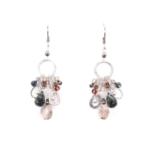 Sterling Silver Earrings with Smokey Quartz, Blue Quartz, Garnet, and Pyrite