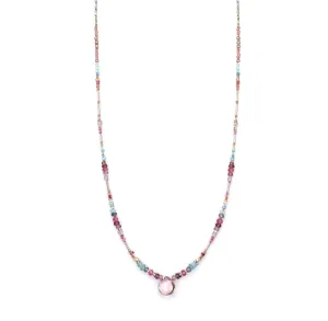 Sterling Silver Necklace with Pink Quartz, Aquamarine, and Crystal Quartz