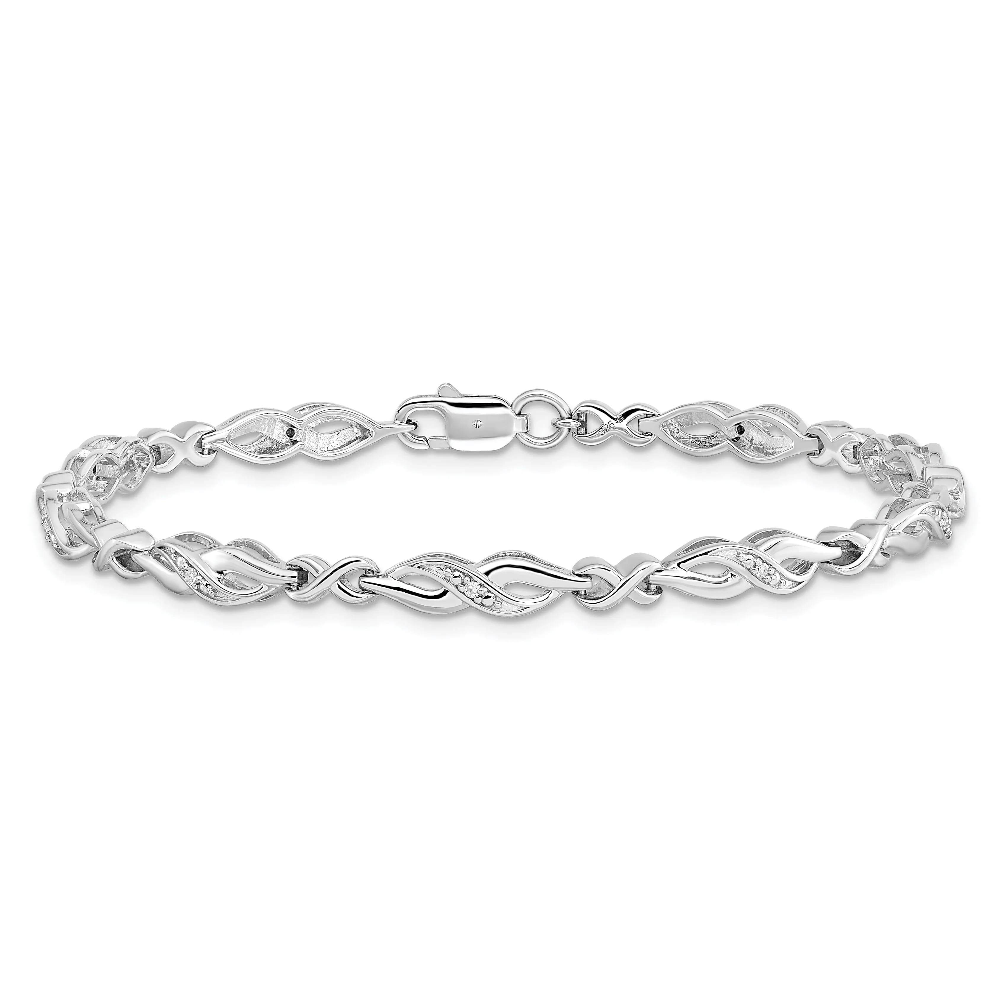Sterling Silver Polish Finish Diamond Bracelet