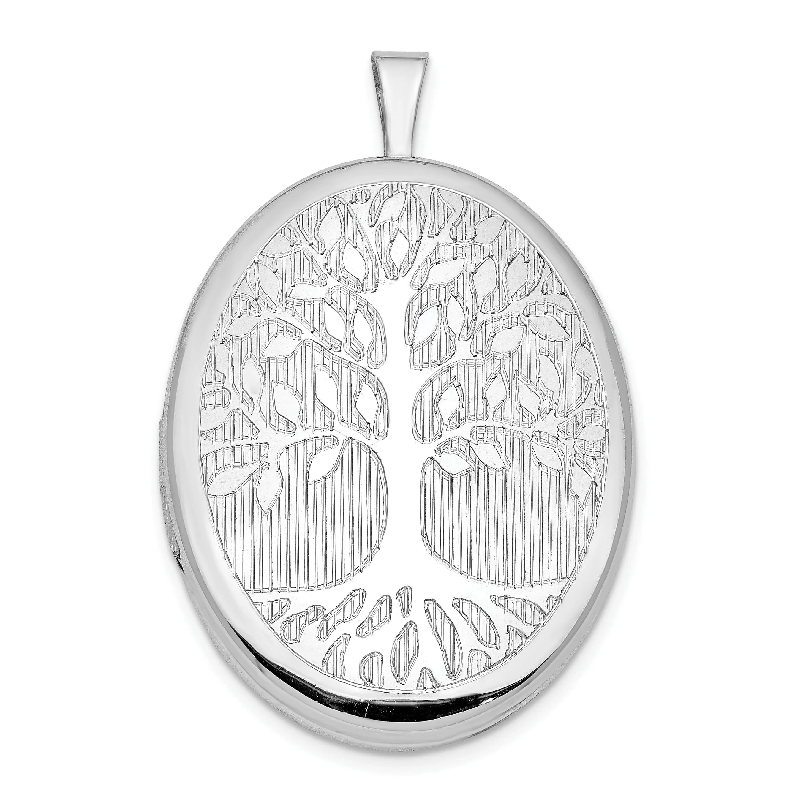 Sterling Silver Rhodium-plated Oval Tree Locket