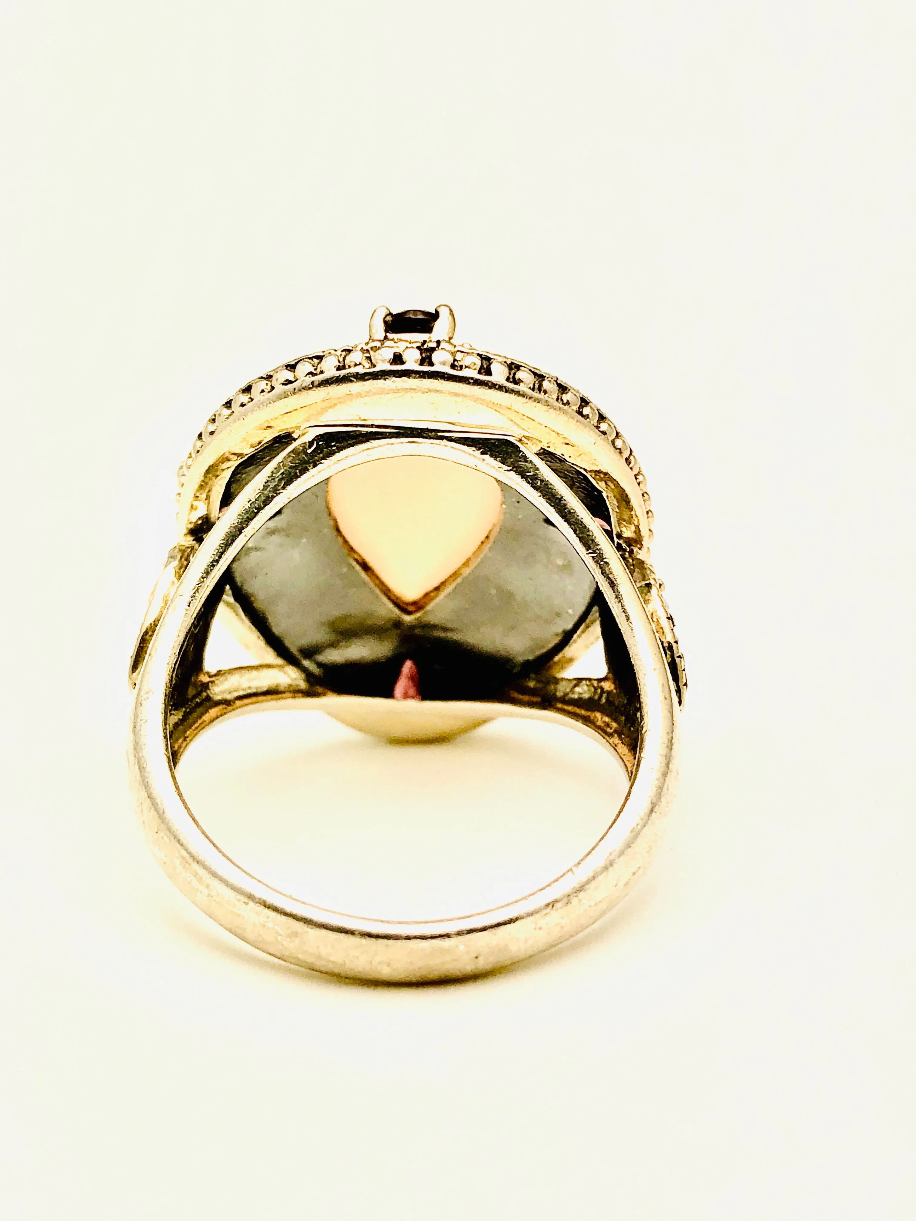 Sterling Silver Rose Quartz Garnet Marquisite Ring