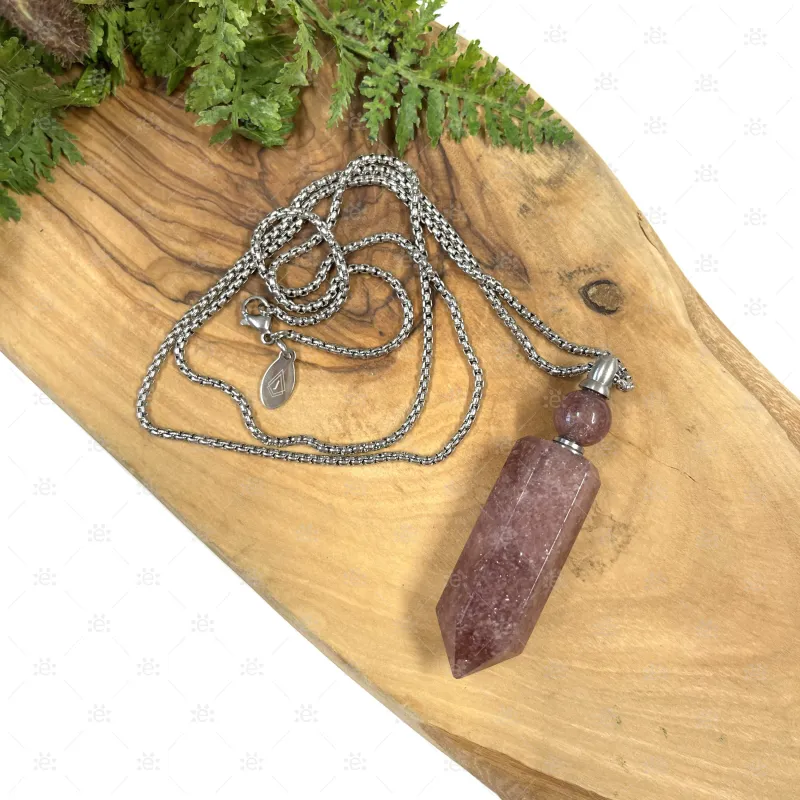 Strawberry Quartz Gemstone Vial Necklace