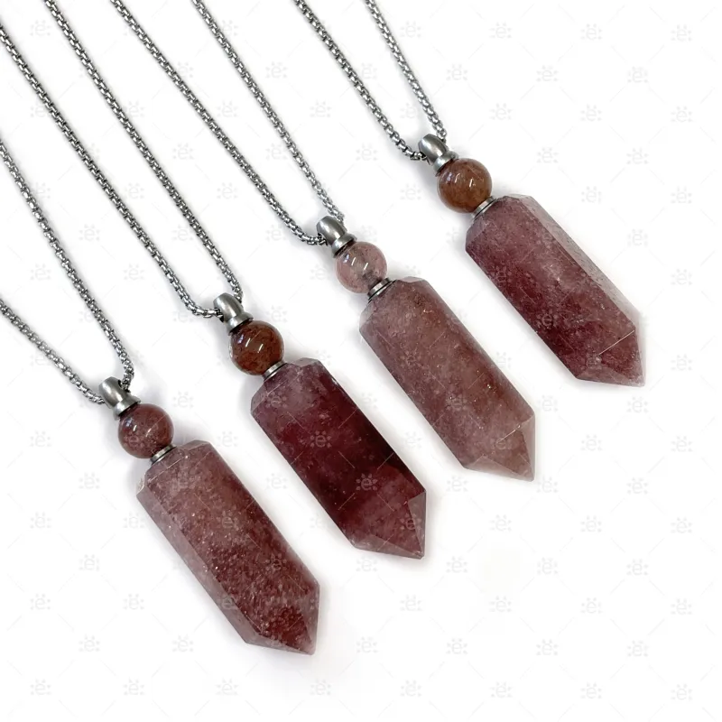 Strawberry Quartz Gemstone Vial Necklace