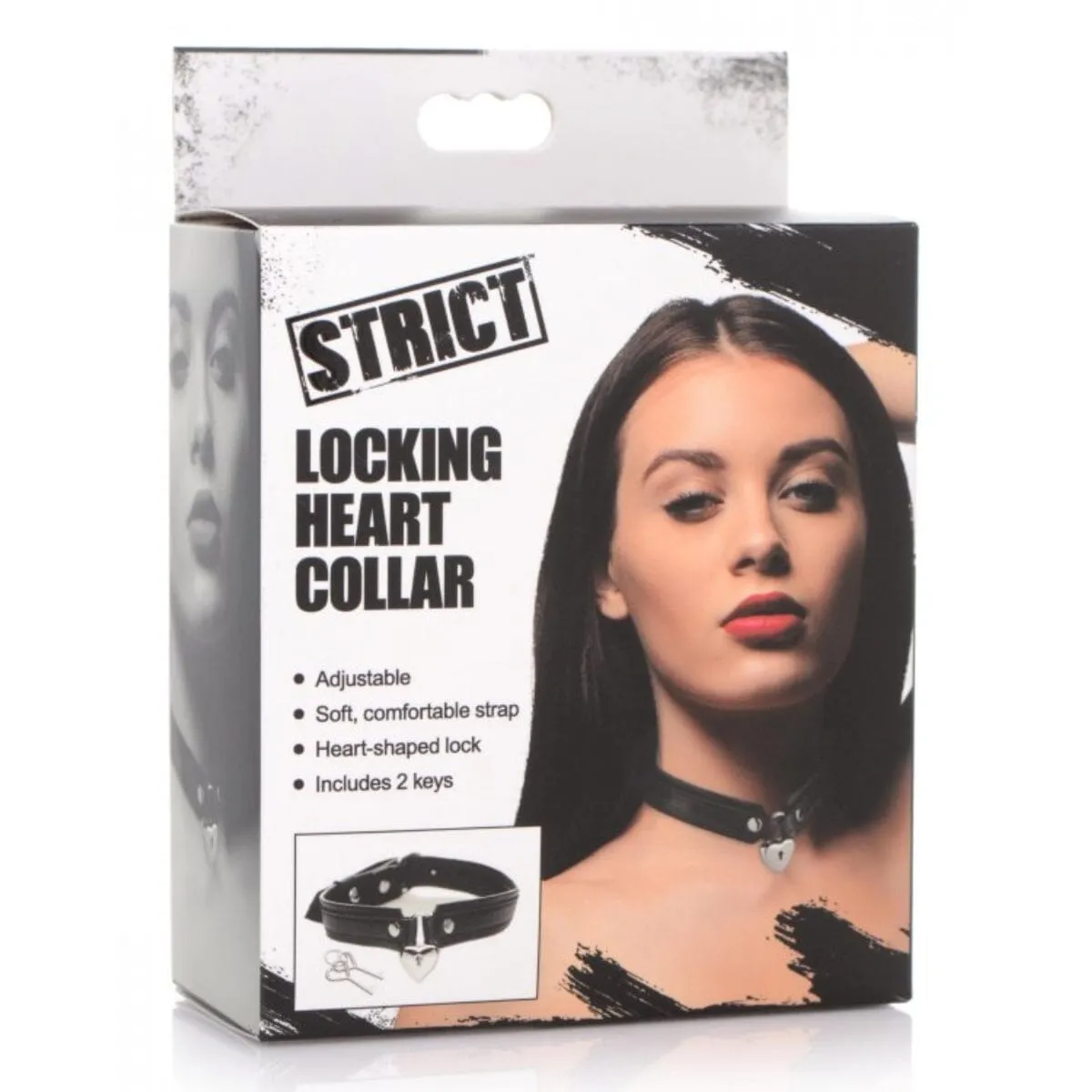 Strict Locking Heart Collar with Heart-Shaped Lock | Adjustable PU Leather | 2 Keys Included