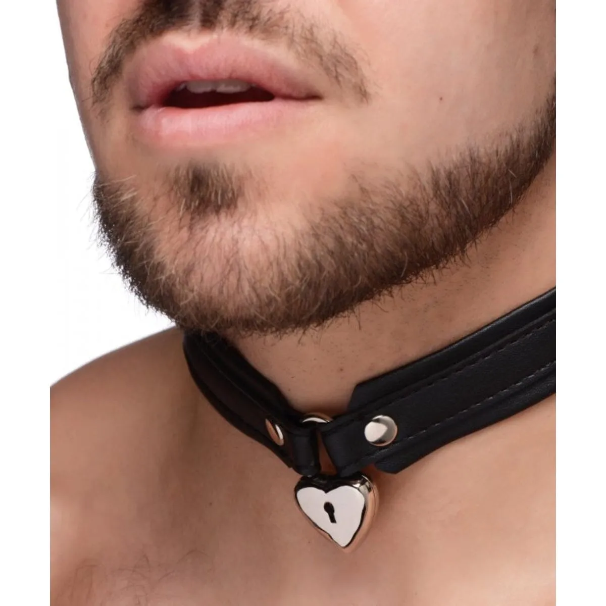 Strict Locking Heart Collar with Heart-Shaped Lock | Adjustable PU Leather | 2 Keys Included