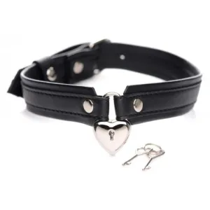 Strict Locking Heart Collar with Heart-Shaped Lock | Adjustable PU Leather | 2 Keys Included