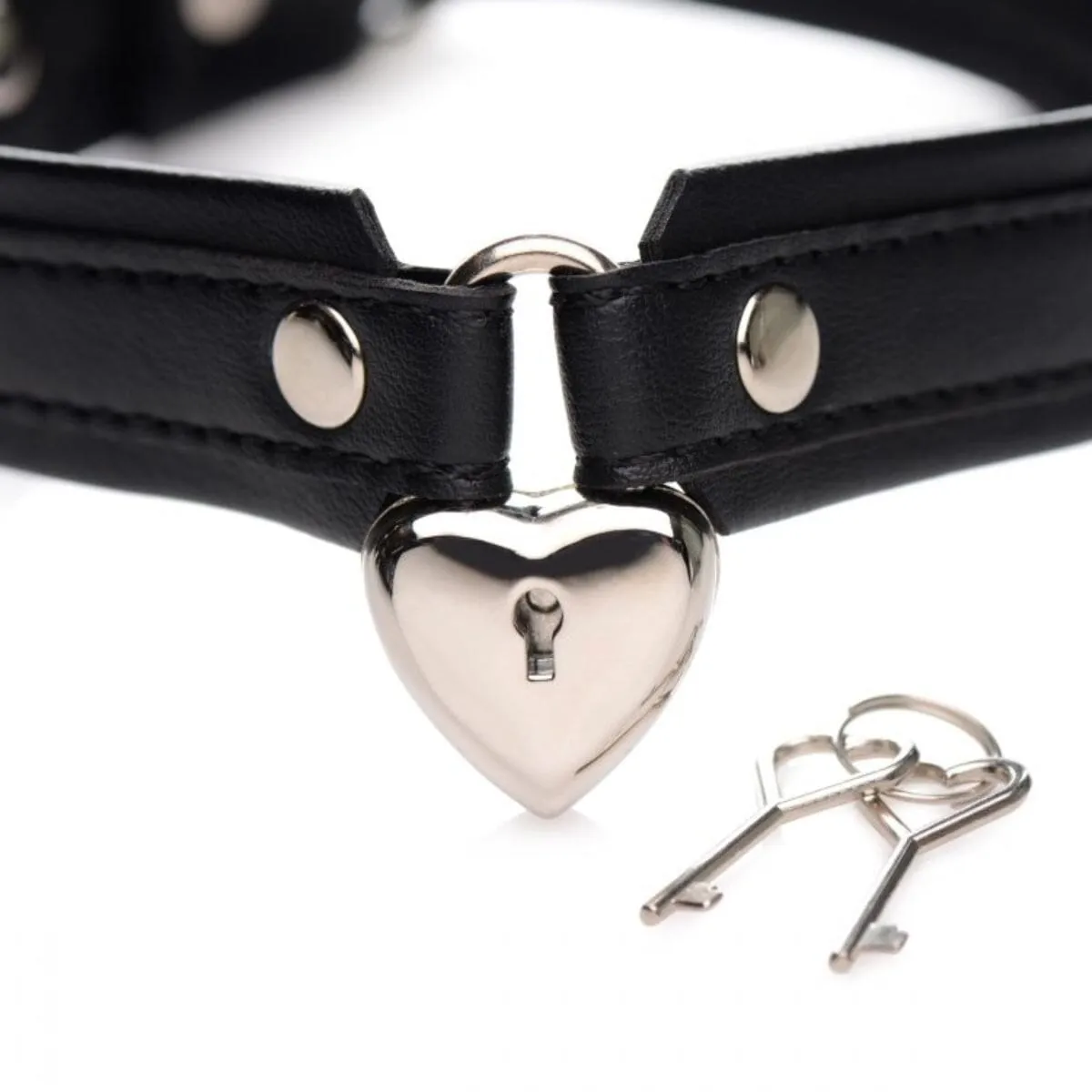Strict Locking Heart Collar with Heart-Shaped Lock | Adjustable PU Leather | 2 Keys Included