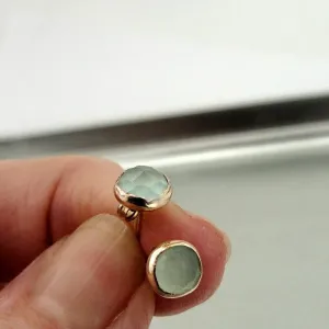 Stud Earrings 14k Yellow Gold Fil 7mm Aqua Quartz Handmade by Hadar Designers