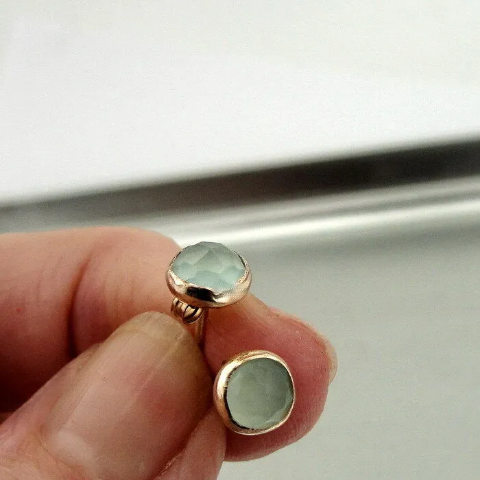 Stud Earrings 14k Yellow Gold Fil 7mm Aqua Quartz Handmade by Hadar Designers