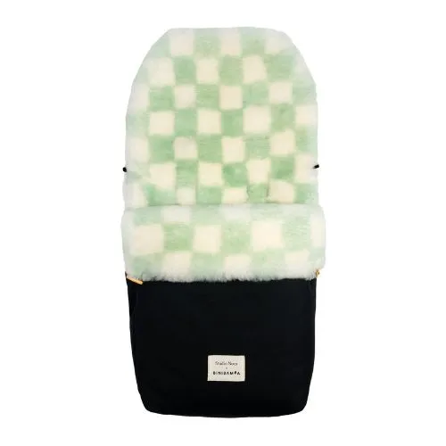 Studio Noos Checkerboard Sheepskin Buggy Puffmuff (Noir/Pistachio)