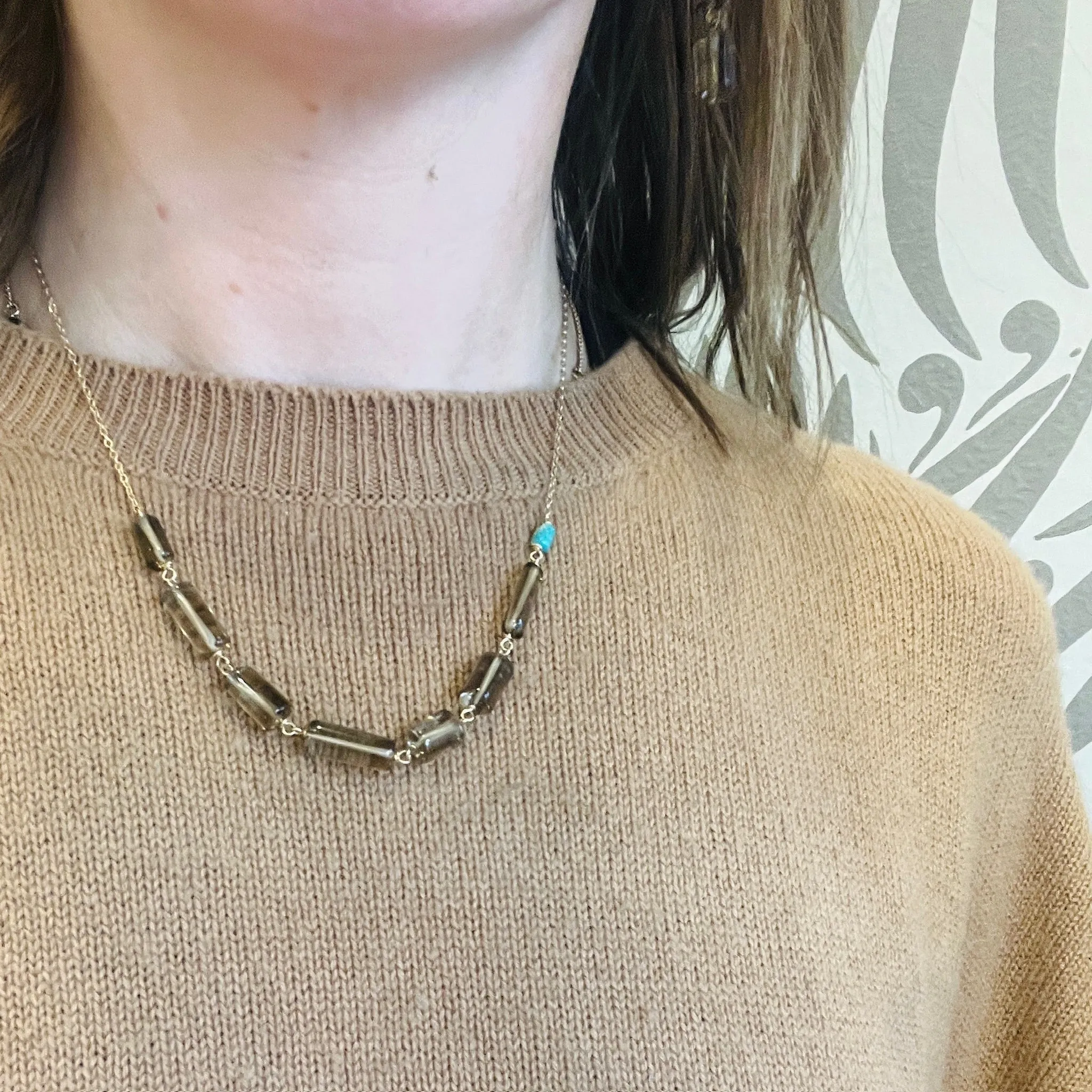 Subtle Smoky Quartz & Turquoise Necklace by Brin