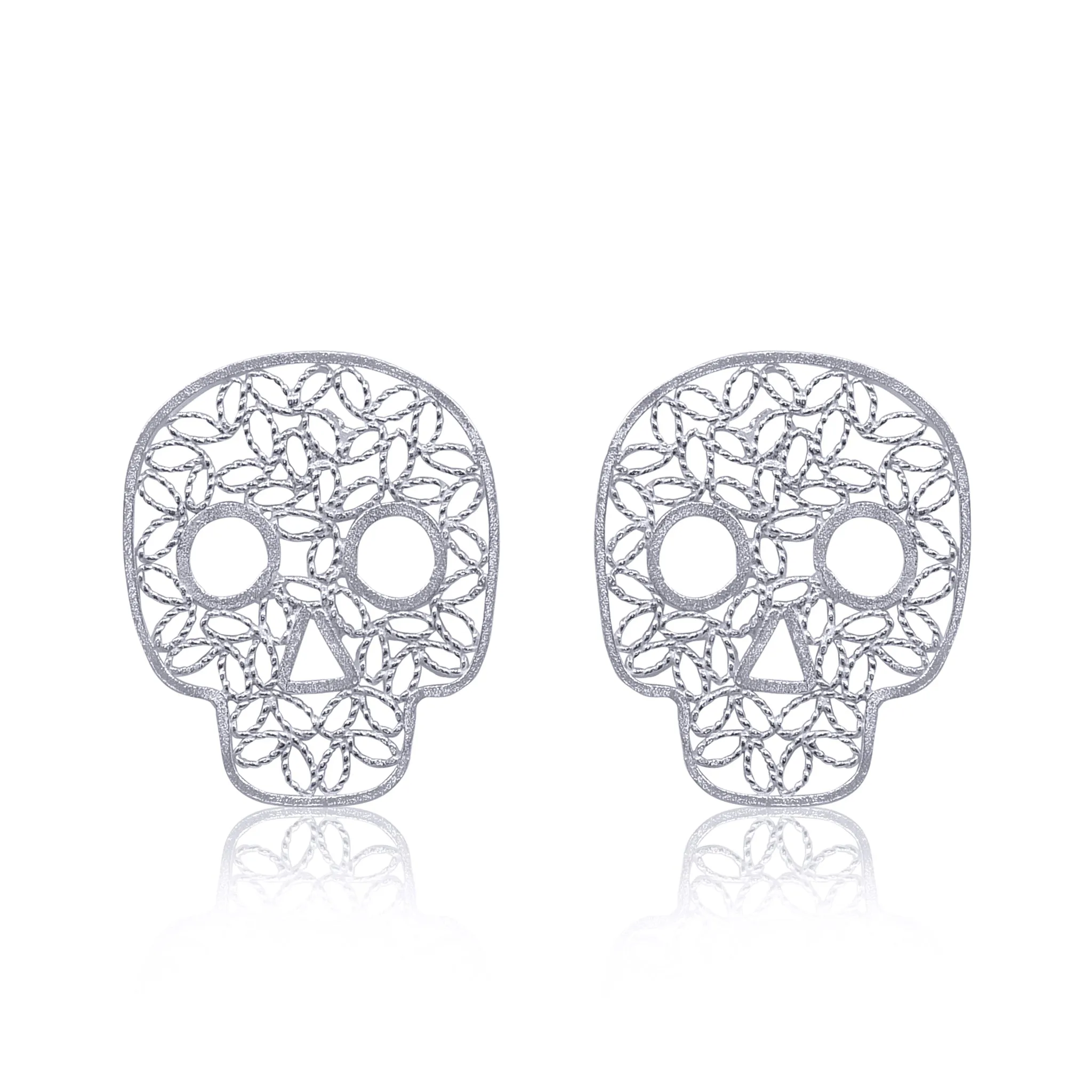 SUGAR SILVER SKULL STUD EARRINGS FILIGREE