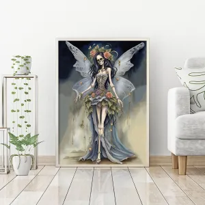 Sugar Skull Skeleton Bride with Full Wings and Roses AI Enhanced Versatile Digital Designed Instant Download Fairycore Cottagecore DIY Craft