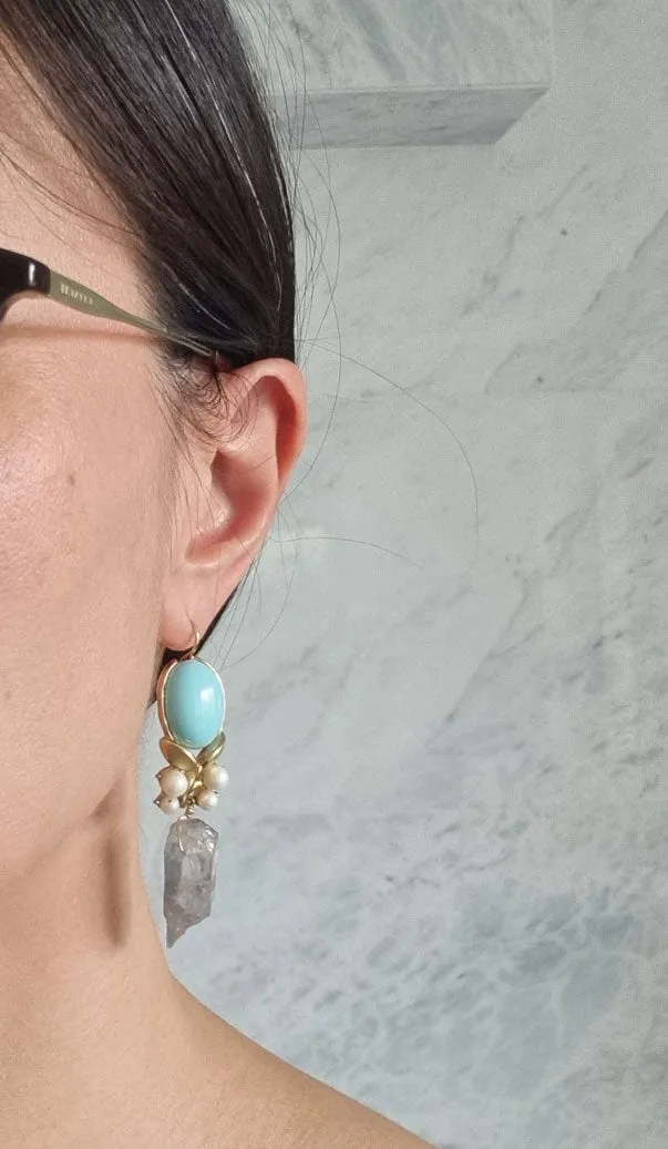 summer breeze | vintage link and grey quartz long earrings