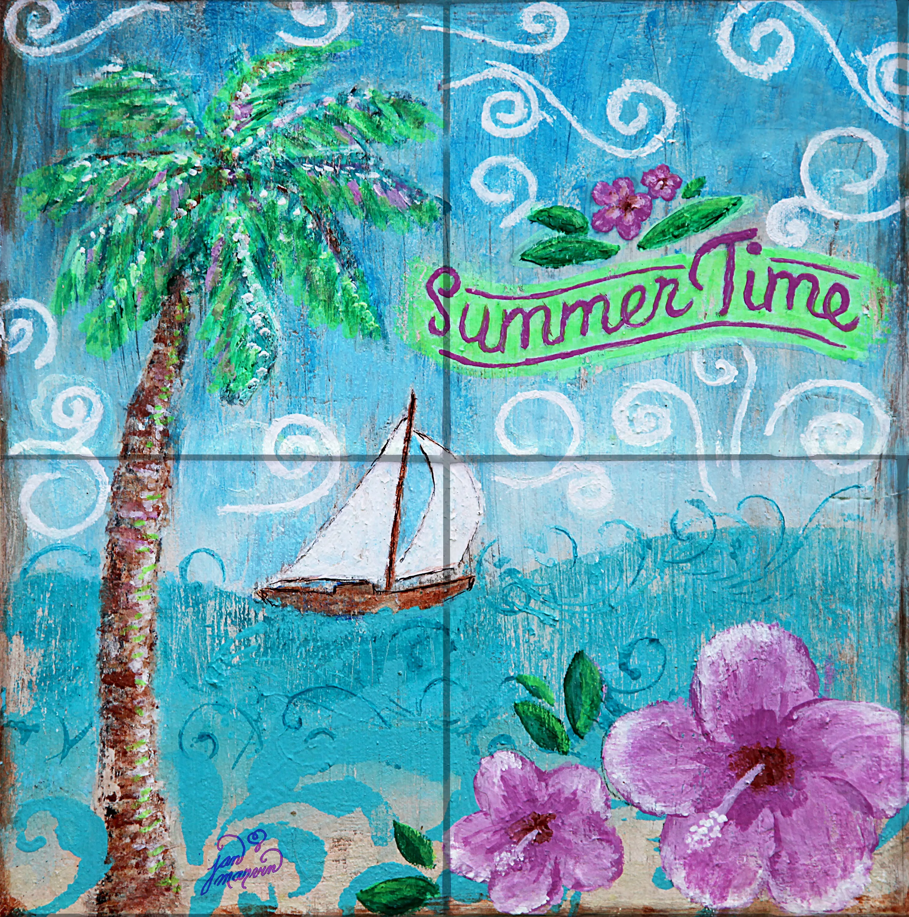 Summertime Tile Mural, High Quality (won't fade), Indoor or Outdoor, Beach Wall Tiles, Backsplash, Shower, Mosaic