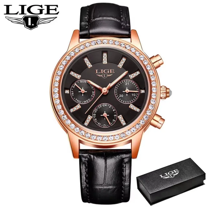 SUNKTA New Rose Gold Wine Red Luxury Quartz Women Watch Waterproof Leather Watches Ladies Watches Clock Relogio Feminino Box